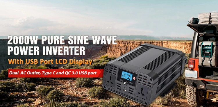 CE RoHS Approved High Efficiency 2000W DC12V/24V AC110V/220V/230V Pure Sine Wave Car Power Inverter