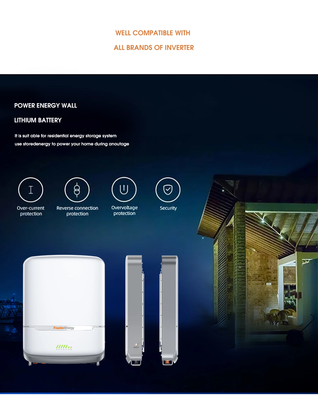100ah More Than 6000 Times Fourierenergy Storage LiFePO4 Inverter Battery